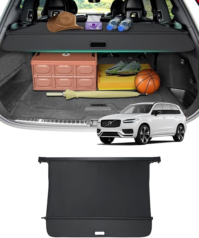 Powerty Cargo Cover for 2016-2024 2025 Volvo XC90 Accessories Trunk Cover Retractable Trunk Shielding Shade Cargo Luggage Cover Black