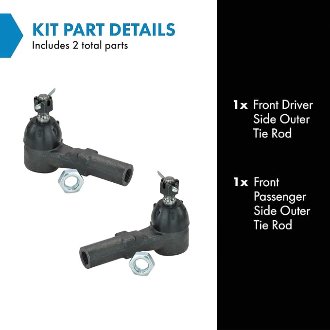 TRQ Front Outer Tie Rod Set 2 Piece Compatible with 1993-1997 Ford Probe 93-02 Mazda 626 93-97 MX-6 99-03 Protege 02-03 Protege5 00-06 MPV