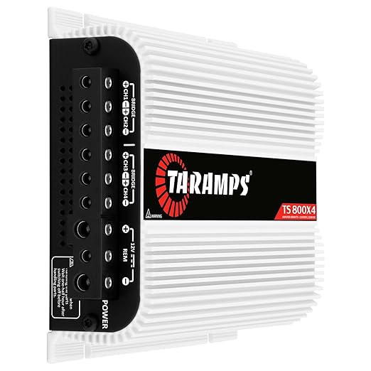 Taramps TS 800x4 1 Ohm Multichannel Stereo Amplifier 800 Watts Rms, 4 Channels, Full Range, Car Audio Amp Digital 2 Bridged Channel, Crossover High/Low Pass, with RCA and Automatic High Level Input