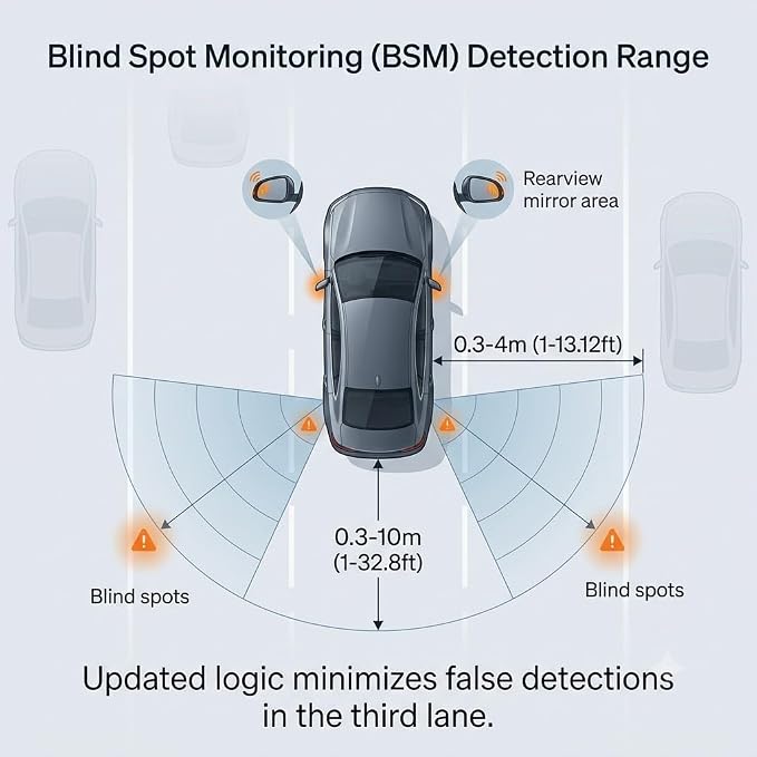 24ghz Microwave Radar Blind Spot Detection System Kit Compatible with 12V Universal Cars, SUVs; Monitors Rear Blind Zones to Deliver LED Buzzer Alerts for Lane Change Assist Kit