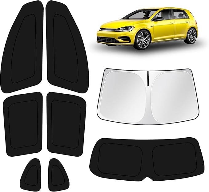 KUST Car Window Shades for Volkswagen Golf MK7 2013-2018 Windshield Sun Shade Side Window Cover UV Block Privacy Protection Accessories for Camping Blackout Rear Back Full Set 8PCS