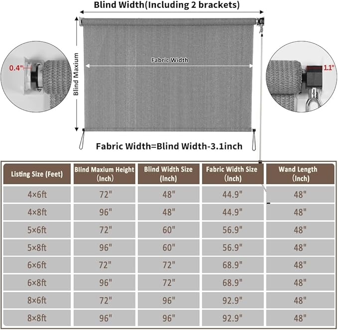 SMONTER Outdoor Sunshade Roller Shade 8'W x 8'H (96" Wx96 H), Exterior Cordless Roll Up Shades Blinds, UV Protection Shade Cloth with Crank Operation for Outside Windows Patio Porch Gazebo, Dark Grey