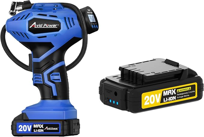 AVID POWER 20V Blue Tire Inflator Bundle with 20V 1.5Ah Battery