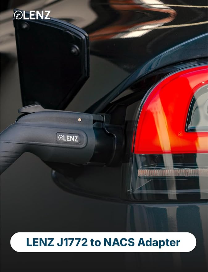 LENZ J1772 to NACS Charging Adapter – SAE J1772 to NACS for Tesla & NACS EVs (2026+ Hyundai, Kia, Rivian, Toyota bZ, Lexus RZ, Lucid) – Level 1 & 2 AC, 80A Max, Safety Certified to UL 2251