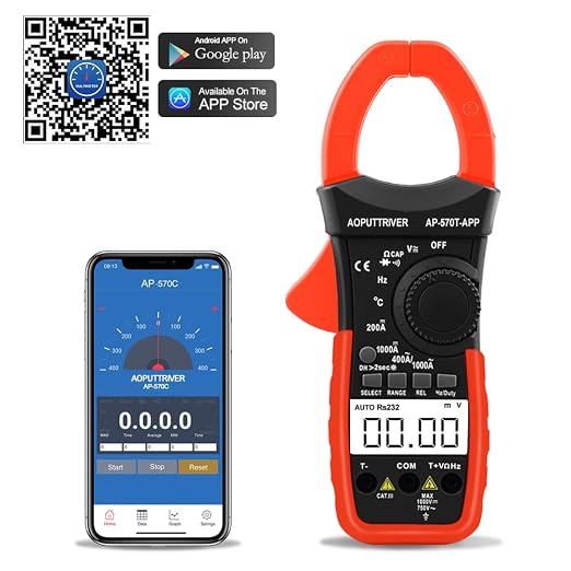 Digital Clamp Multimeter, AC/DC Amp Meter with Bluetooth, 4000 Count Auto-Ranging Clamp Meter Voltmeter Continuity/Capacitor HVAC Tool Multi Tester