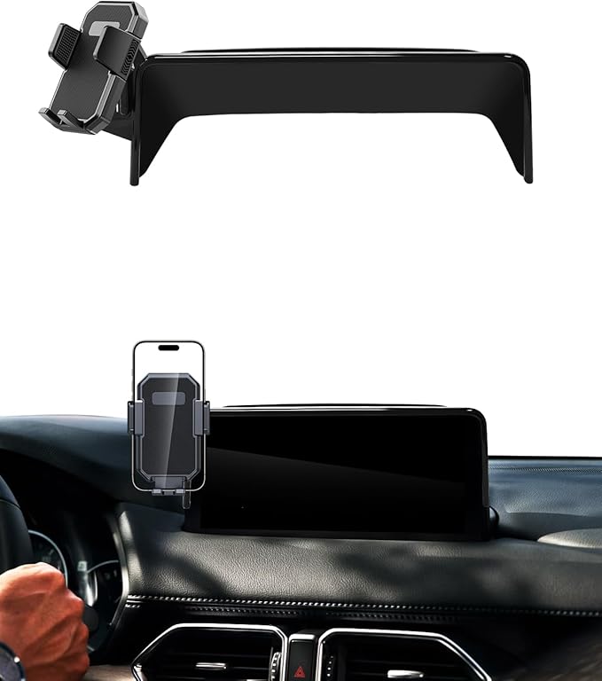 PZK Car Phone Holder for Mazda CX-5 CX5 2021 2022 2023 2024 2025 Accessories 12.3-Inch Screen Fixed Clip, Auto Lock Phone Mount, 360° Rotation with Sunglasses Storage Box Fit iPhone & 4.0-7.0'' phones