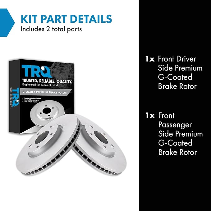 TRQ Front Brake Rotor Set G Coated Vented Compatible with 2006-2017 Hyundai Sonata Tucson Veloster 2010-2018 Kia Forte Forte Koup Forte5 Optima Sportage