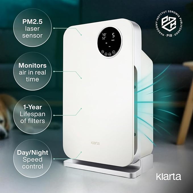 Air Purifier for Home - Smart WiFi App - Ultra Quiet 20 dB - Removes Allergens, Smoke & Odors - 99.97% Particle Filtration - Up to 1237 ft² - Klarta Forste Pink