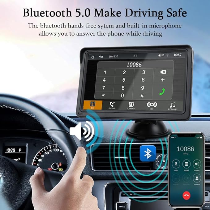 7 Inch HD IPS Touchscreen Wireless CarPlay & Android Auto, Voice Control with HD Night Vision Waterproof Backup Camera, Plug and Play Universal for All Vehicles
