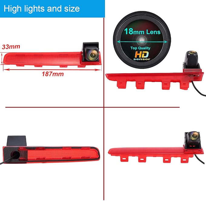 HD 1280x720 Pixels 1000 TV Line 3rd Brake Light Reversing Camera Brake lamp Parking Camera Replacement for Replacement for VW T5 T6 ab 2010 Caravelle Multivan Transporter Van+7" Reverse Monitor