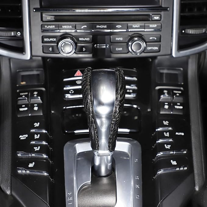 Real Carbon Fiber Source Manufacturer Automotive Interior Accessories Center Console Gear Shift Knob Decorative Protective Cover for Porsche 2011-2017 Cayenne (Black Carbon Fiber)