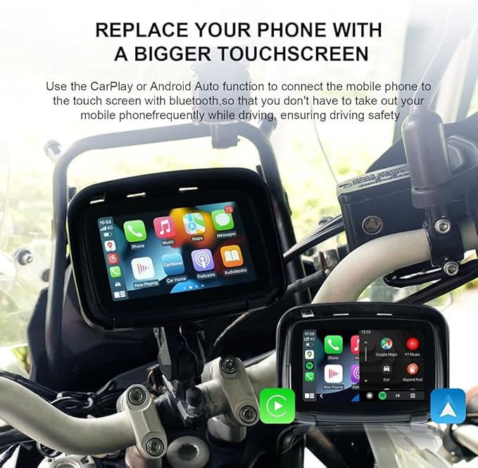 Sunweyer Portable Carplay Wireless Android Auto for Motorcycle,5 Inch IPX7 Waterproof Touchscreen,Auto GPS Navigation,5G Dual Bluetooth,Support Siri/Google Assistant