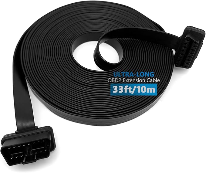 JUTA OBD2 Extension Cable Ultra-Long 33ft/10m Low Profile OBD-II 16-Pin Male to Female Extension Cord for GPS, Diagnostic Scanner and Code Reader - 33ft/10m