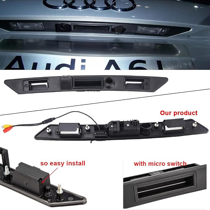Vehicle HD Car Rear View Camera Trunk Handle with Night Vision Backup Parking Camera Replacement for Audi A3 A4 Avant A5 S5 RS5 A6 A8 S8 Quattro Seat Exeo 3R2 (No.LS8001A)