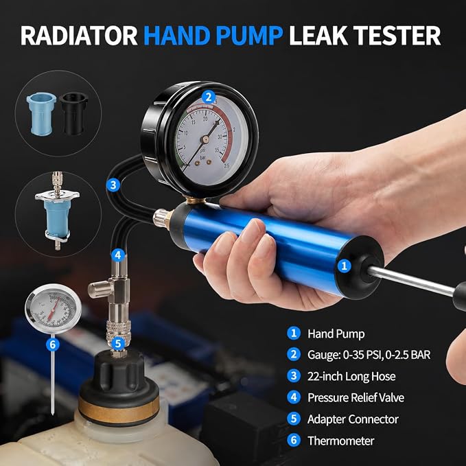 28PCS Coolant Pressure Tester & Vacuum Refill Kit, Radiator Pump Pressure Tester Kit for Automotive Cooling System Water Tank Leakage Detection, Fits Most Vehicles, Cars, SUVs, and Trucks