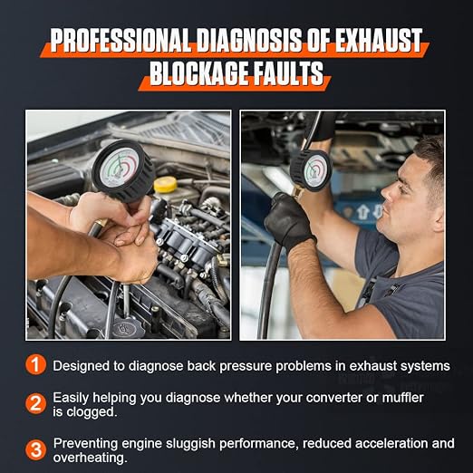DUOYI Exhaust Back Pressure Tester Kit with 6-Foot Hose,Professional Diagnosis Automotive Exhaust Back Pressure Gauge Kit Shockproof 2.5" HD Gauge,with M12 & M18 Adapter