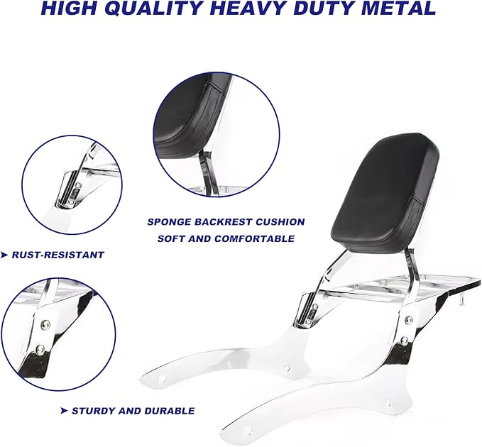 Motorcycle Sissy Bar & Passenger Sissy Bar Backrest with Luggage Carrier Rack for Yamaha VStar Dragstar 1100 XVS1100 DS1100 (Chrome)