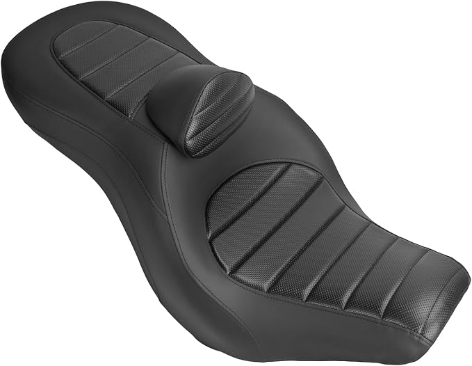 One-Piece Driver Passenger Seat Motorcycle 2-Up Seat with Driver Backrest Cushion Pad Compatible with Harley Softail Sport Glide FLSB Low Rider FXLR FXLRS FXLRST 2018-Later (Black Stripe Stitching)