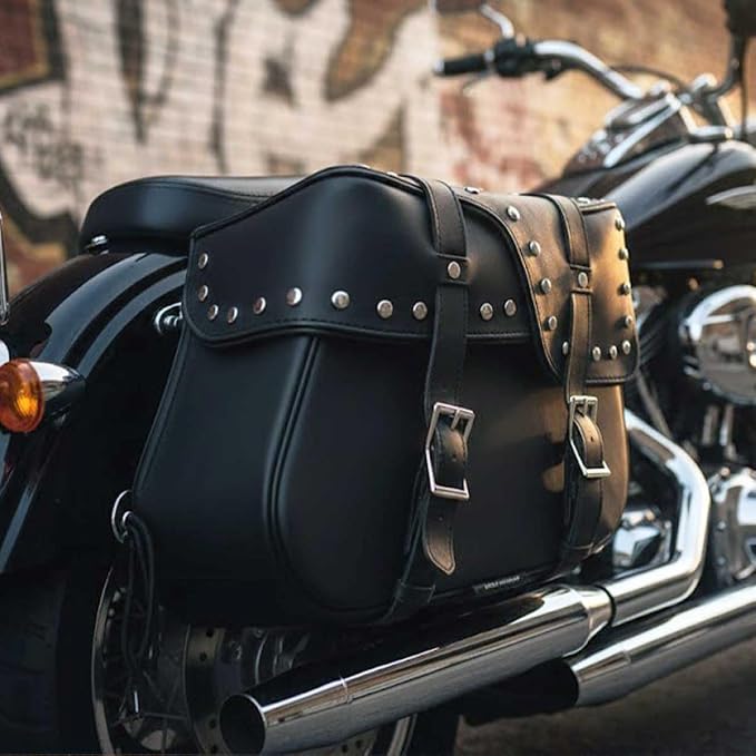 Milwaukee Leather SH645ZB Black 2-Strap PVC Zip Off Throw Over Motorcycle Saddlebags with Chrome Studs - One Size