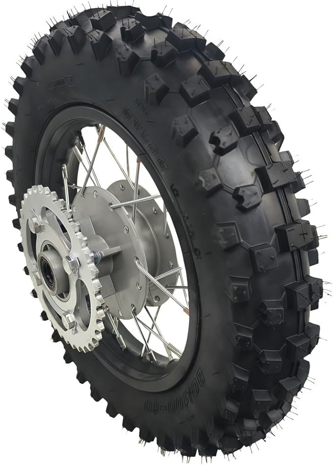CLEO 80/100-10 Rear Wheel Rim Tire Assembly for 50cc-125cc Dirt Bike taotao TTR SSR CRF Apollo 12mm axle includes Drum Brake and 420-37T sprocket