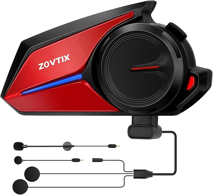 Motorcycle Helmet Headset 8 Riders Communication System X8 Intercom with Music Sharing/HiFi Sound/3 EQ Music Modes/DSP&CVC Noise Cancellation/IP67/FM Radio - X8-Red 1 Pack