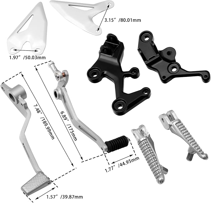 FOVPLUE Front Driver Footrests Kit,Rider Foot pegs+gear shift lever/brake pedal+footpeg brackets+gear shift rod+protection fins for Kawasaki Ninja 400 2018-2024,Z400 2019-2024,NINJA 500/Z500 2024-2025