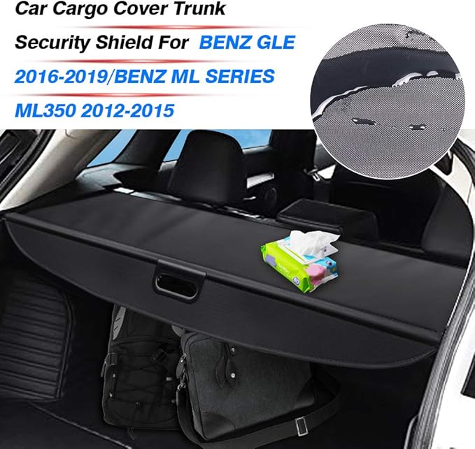Powerty Retractable Cargo Cover for Mercedes Benz GLE 2016-2019/ Benz ML Series ML350 2012-2015, Canvas Texture Trunk Cover Privacy Screen Rear Security Shade for Benz Accessories
