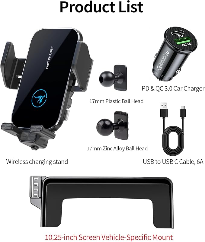 15W Wireless Fast Charger for Mercedes Benz GLC-Class 2020-2022/C-Class 2019-2021 Accessories 10.25 inch Screen Fixed Clip, Auto Accessories Navigation Bracket, 360° Rotation