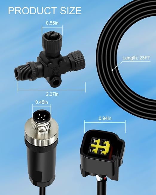 23ft/7m Engine Interface Cable Connects to NMEA 2000 Network Compatible with Yamaha Outboard Engine 2006-2023 Replace 000-0120-37 3004.6865, Longer Version with T-Connector