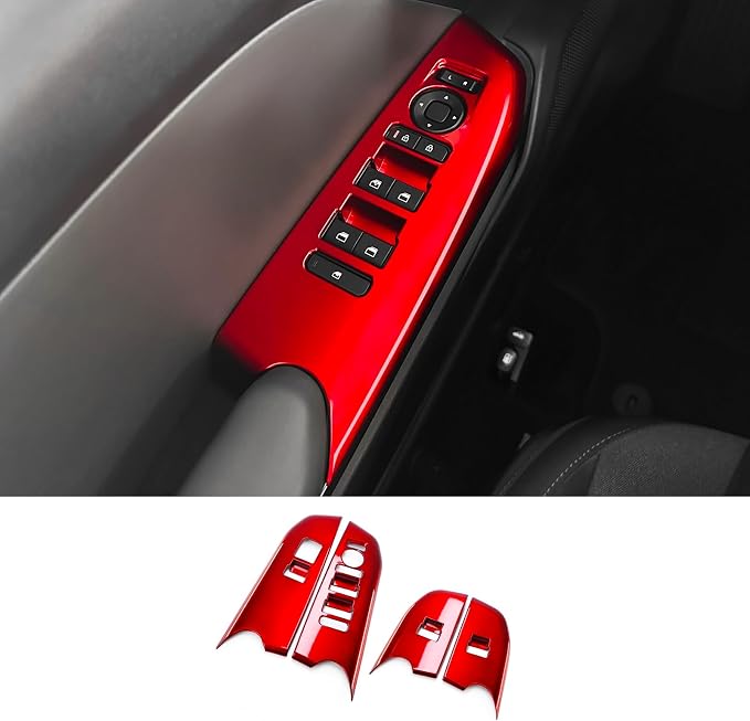 Car Interior Window Switch Panel Cover Side Door Glass Lock Control Button Cover Compatible with Kia K4 2025-2026 Accessories (Glossy Red Style)