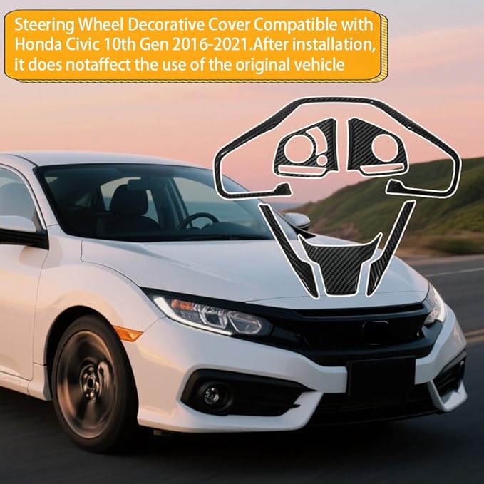 Steering Wheel Trim Decoration Steering Wheel Button Cover Trim Sticker Compatible with Honda Civic Accessories 10th Gen 2016 2017 2018 2019 2020 2021 ABS Carbon Fiber Style (6 PCS)