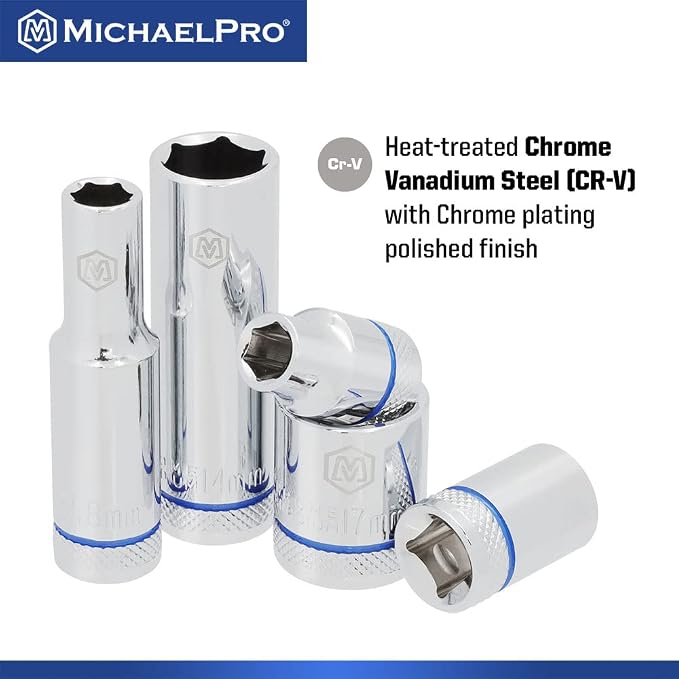 MichaelPro MP001228 19-Piece 3/8-Inch Drive Flex Head Ratchet and Socket Set, Reversible with Quick Release, No Popular Sizes Skipped