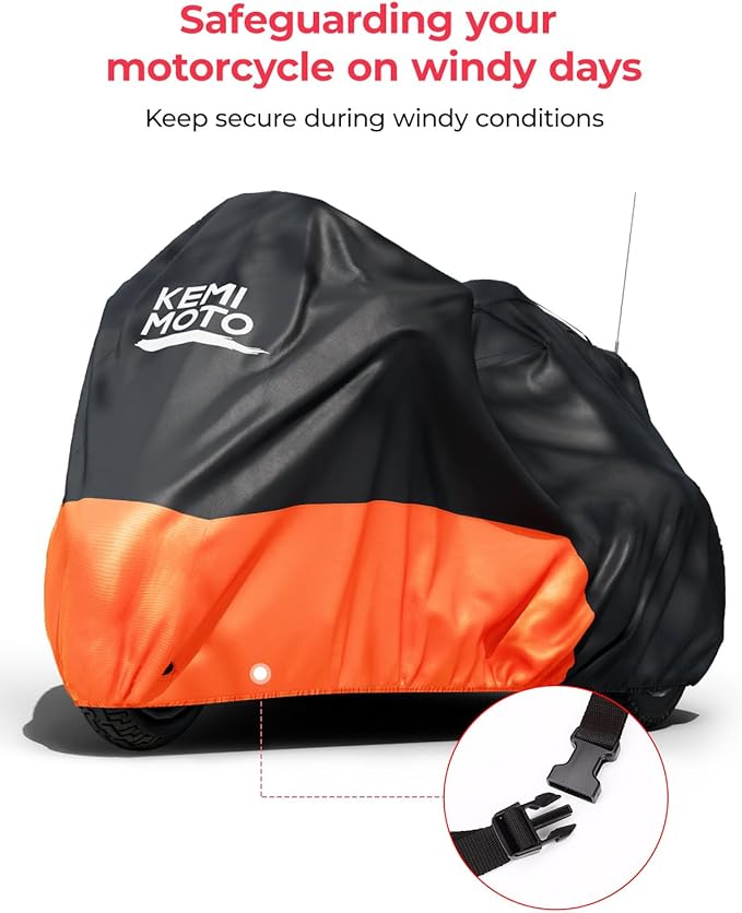 KEMIMOTO Heavy Duty 420D Motorcycle Trike Cover with Antenna Opening 3 Wheel Waterproof Cover Compatible with Trike Models Freewheeler, Tri Glide Outdoor All Weather Protect from Dust Sunlight Rain