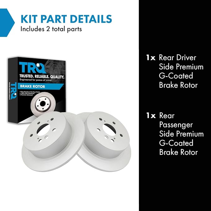 TRQ Rear Brake Rotor Set G Coated Solid Compatible with 2008-2013 Toyota Highlander