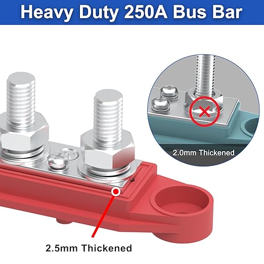 Bus Bar 250A 12V Power Distribution Block with 3/8" (M10) 4-Posts Terminals Block with Cover for Automotive, Marine, Battery System (Black & Red)