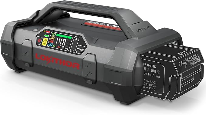LOKITHOR ApartX Multi-Functional Vehicle Emergency Device, Car Jump Starter for 7.0 to 10.0 L Gasoline and 4.0 to 8.0 L Diesel Engines, Battery Booster with 150 PSI Tire Inflator(Battery not included)