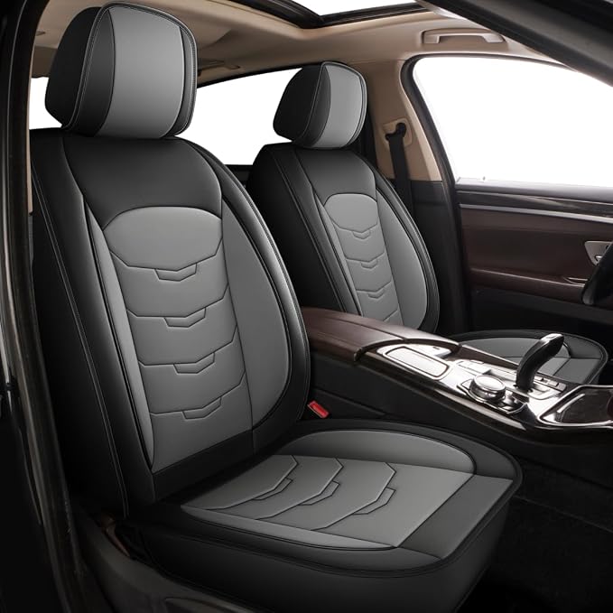 Car Seat Covers Fit for GMC Terrain 2010-2024 2025 2026 Front Set Luxury Leather Seat Cushion Waterproof Automotive Seat Protectors(2 Seat, Black&Grey)