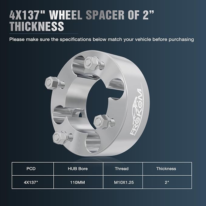 Frokom 4x137 Wheel Spacers,2 Inch Wheel Spacers with 10×1.25 Studs Fit For Can-Am Commander Outlander Defender Bombardier Renegade Mule-2 Pack