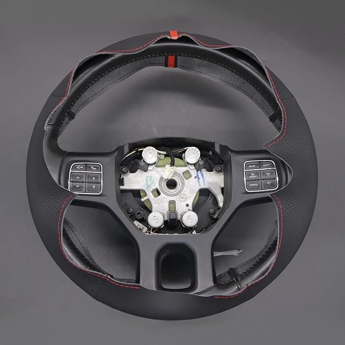 Genuine Leather Carbon Fiber Steering Wheel Cover for Dodge RAM 1500 2012-2018/1500 Classic 2019-2022/2500 3500 5500 Accessories Car OEM Custom Fit Hand Stitched Interior Parts