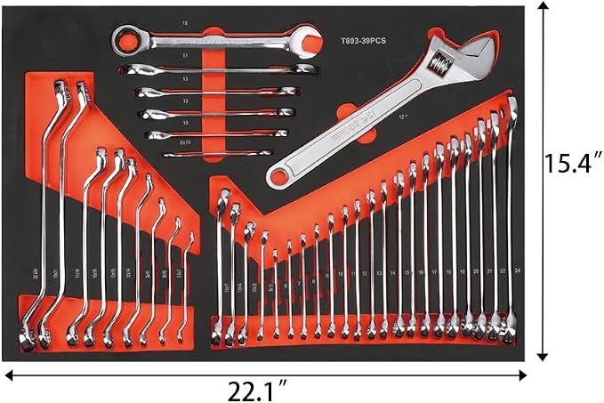 JZD 38 PCs Wrench Tool Set in Foam Storage Tray, for Mechanic Garage Repair Shop Workshop