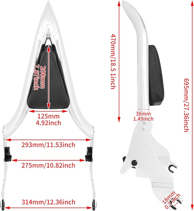 2009-2025 Sissy Bar Backrest, Detachable Passenger Backetst Sissy Bar Fit for Harley Touring Street Glide Road Glide Road King Electra Glide Chrome