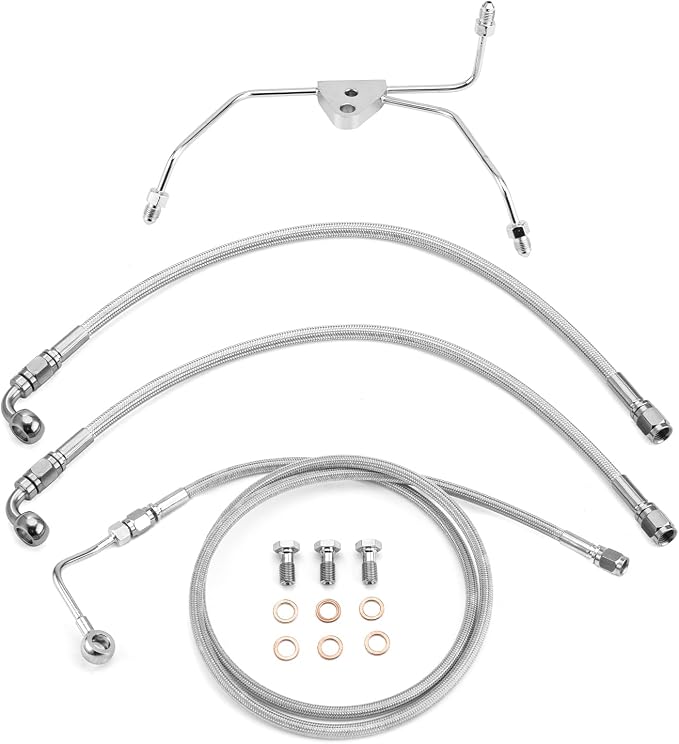 Mofun 76.7" Extended Length ABS Hydraulic Front Brake Line Compatible with Harley Touring Street Glide Electra Road Glide Road King 2009-2013, Chrome