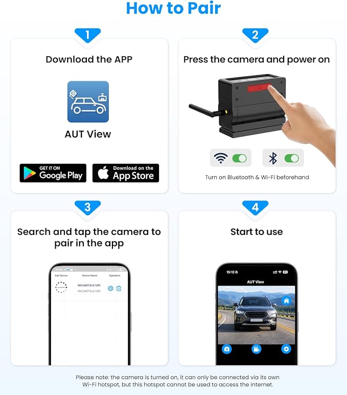 AUTO-VOX Magnetic Wireless Backup Camera with WiFi Connection | No Monitor Needed, Snaps On in 1 Sec, Solar Powered for Longer Runtime, Reliable Live View up to 230FT for Truck Trailer RV