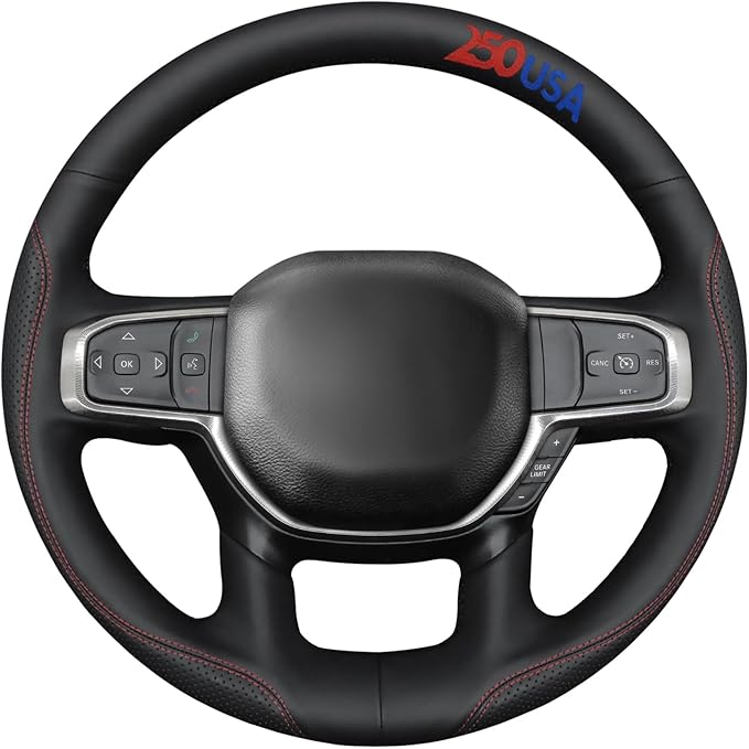 MEWANT USA 250th Anniversary Embroidered Hand-Stitched Steering Wheel Cover Custom Fit for Dodge Ram 1500 2019-2023(Backsides Without Buttons)