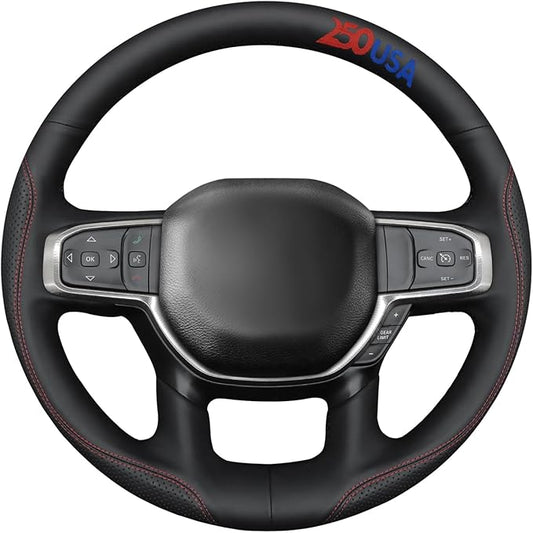 MEWANT USA 250th Anniversary Embroidered Hand-Stitched Steering Wheel Cover Custom Fit for Dodge Ram 1500 2019-2023(Backsides Without Buttons)