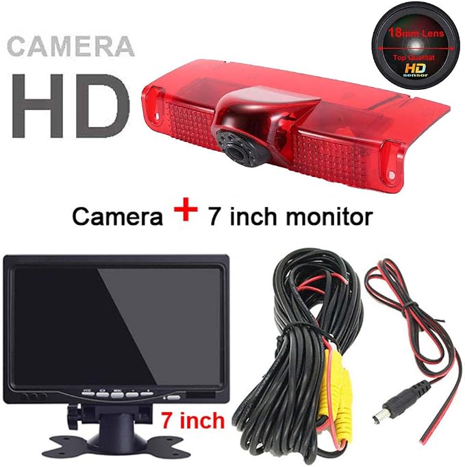 Super HD Car Third Roof Top Mount Brake Lamp Camera Brake Light Rear View Backup Camera+7" LCD Car Dashboard Color Monitor for Chevrolet Express GMC Savana Vans Exporer Vans Cargo