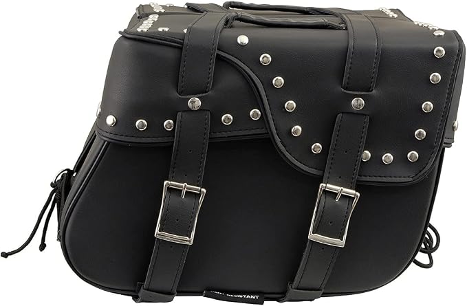 Milwaukee Leather SH645ZB Black 2-Strap PVC Zip Off Throw Over Motorcycle Saddlebags with Chrome Studs - One Size