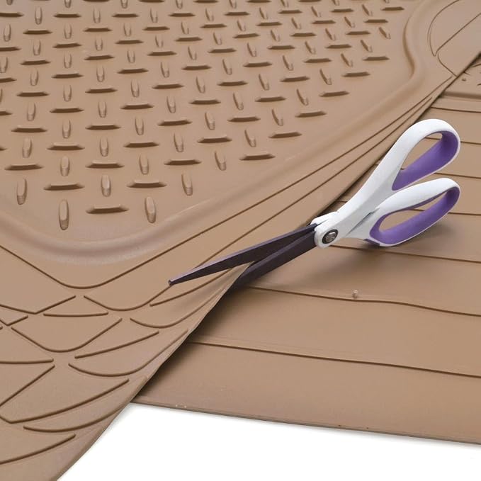 Motor Trend FlexTough™ Heavy Duty Rubber Beige Car Floor Mats All Weather & Jumbo SUV Cargo Liner Full Set - Universal Trim to Fit Automotive Floor Mats & Trunk Mats for Cars Interior Accessories