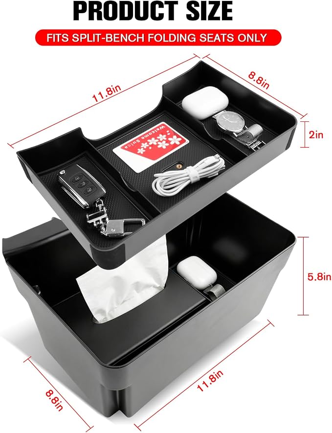 for 2019-2026 Silverado/Sierra 1500 & 2020-2026 Silverado/Sierra 2500HD/3500HD Accessories(Split-Bench Folding Seat Only) Double Layer Center Console Hanging Organizer Box
