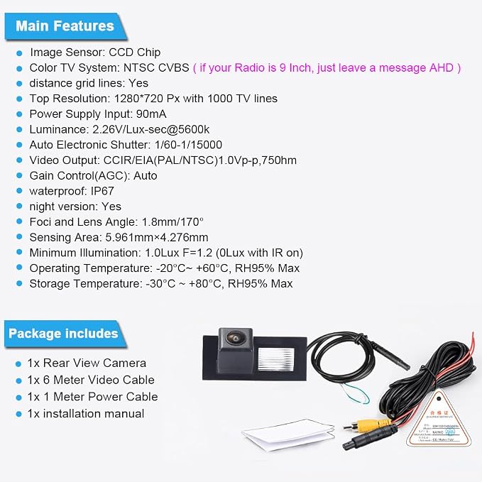 Vehicle Backup Camera Waterproof Car Rear View Camera 170° Wide Angle Reversing Parking Camera for Land Rover Range Rover III L322 2002/03-2012/08 XFJ000020 CXB000123LPO 51138265649